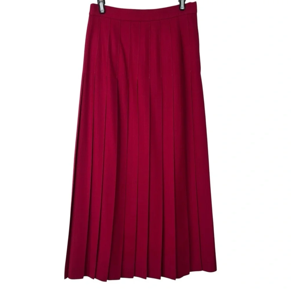 Vintage Talbots 100% Wool Pleated Midi Skirt Cranberry – Size 4L Made in USA